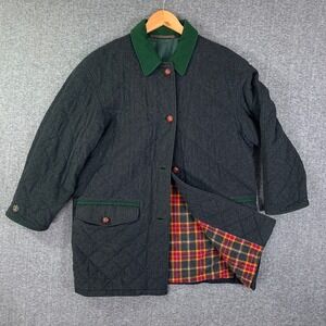 Habsburg Quilted Coat Women 46 Gray Wood Button Vintage Wool Blanket Lined